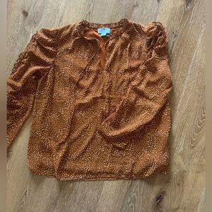 CeCe Brown Blouse with Puff Sleeve